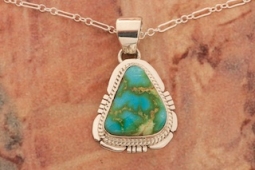 Navajo Jewelry Sterling Silver Sonoran Turquoise Pendant